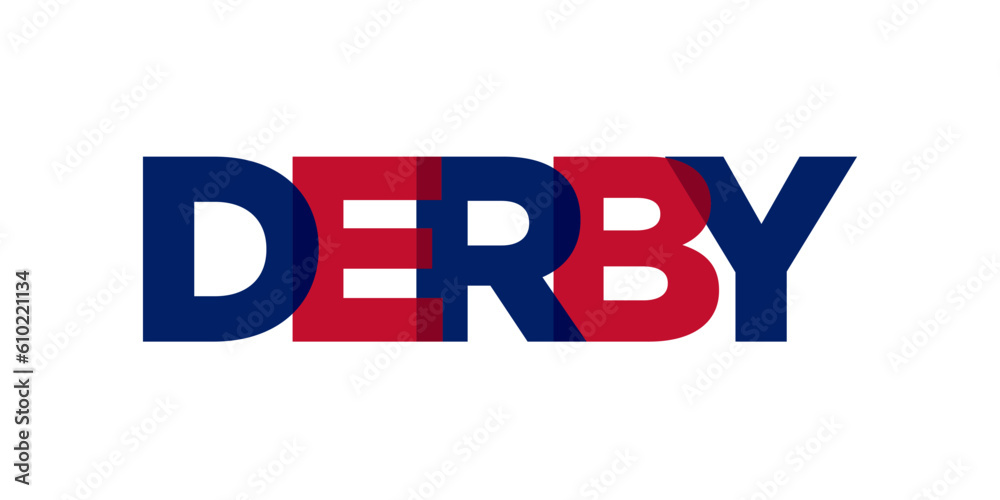 Derby city in the United Kingdom. The design features a geometric style illustration with bold typography in a modern font on white background. Derby city in the United Kingdom. The design features a geometric style illustration with bold typography in a modern font on white background.