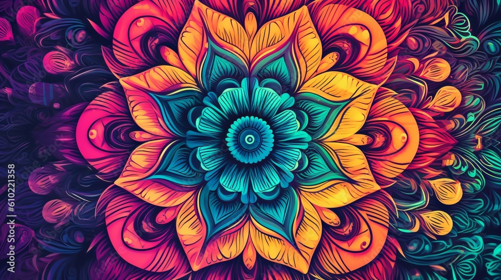 background with mandala art flowers, abstract colorful design art