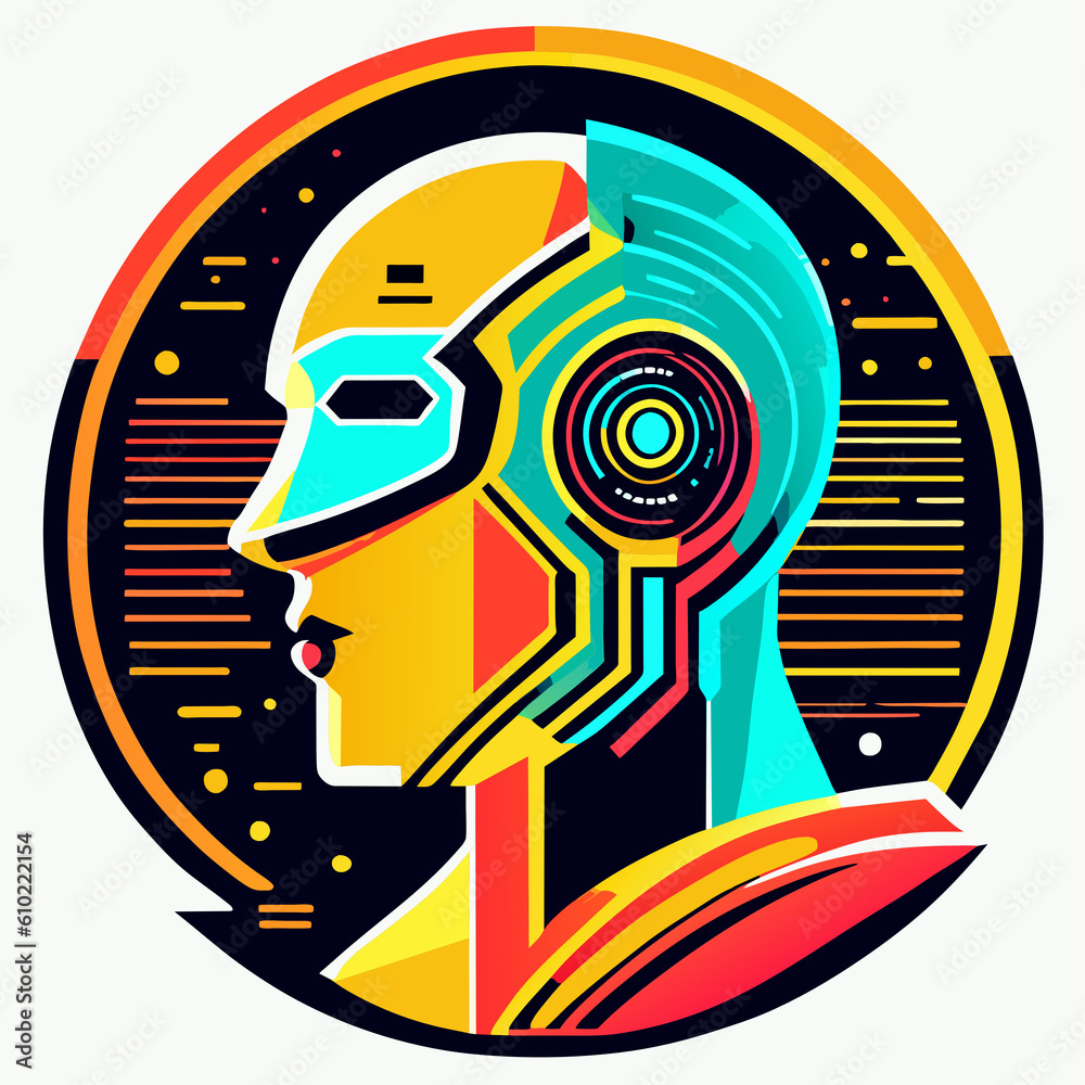 Artificial intelligence concept, futuristic cyborg head, vector ...