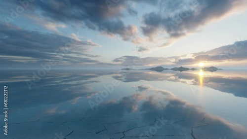 Amazing Uyuni Salt Flats at sunrise, Bolivia, panning 