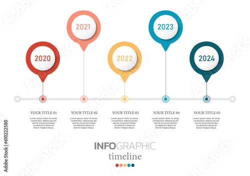 Colorful diagram, timeline and schedule isolated on light background,Abstract business rounded infographic template with 5 options.