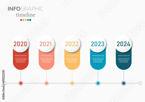 Colorful diagram, timeline and schedule isolated on light background,Abstract business rounded infographic template with 5 options.