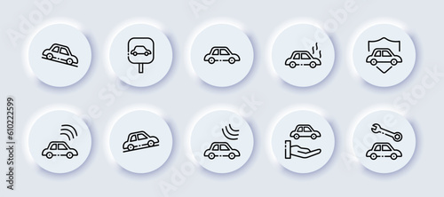 Automobile. Neomorphic icons, black, car icons. vector icon.