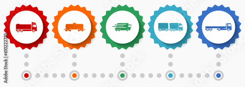 Transport vector icons, vehicles flat design web badges collection, business infographic template