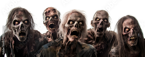 Terrifying Zombies on Transparent Background, Horror Concept, banner