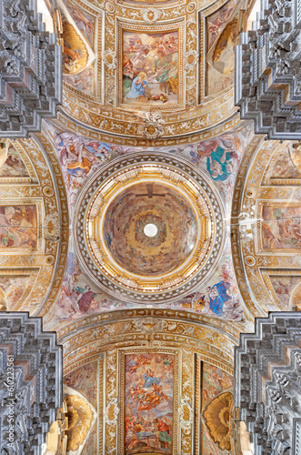 NAPLES  ITALY - APRIL 20  2023  The frescoes in the cupola and nave in church Basilica di Santa Maria degli Angeli a Pizzofalcone by Giovan Battista Beinaschi  1668 - 1675 .  