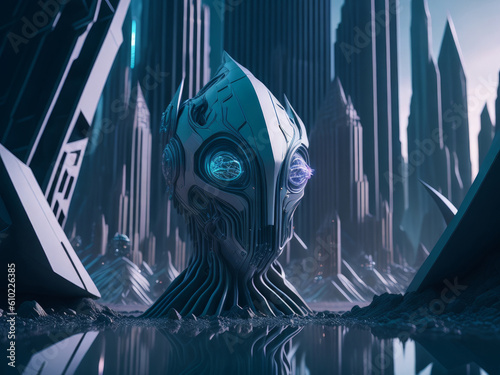 Alien futuristic sleek crystal city. AI Generated