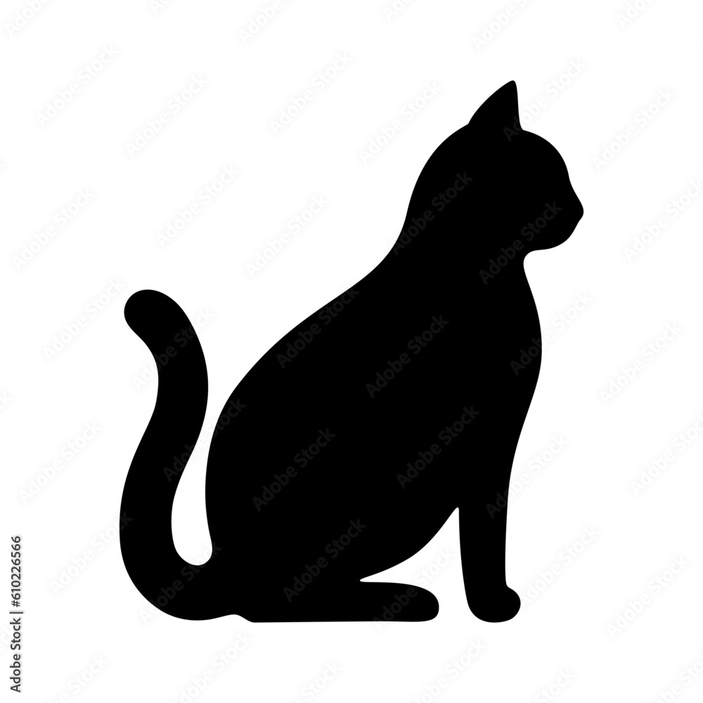 Cat sit black silhouette, domestic pet. Profile cat for print, card, sticker. Vector Cat sit black silhouette, domestic pet. Profile cat for print, card, sticker. Vector