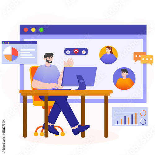 Online Discussion Regarding Work Projects Illustration