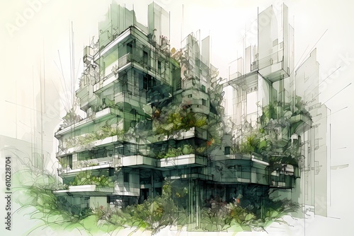 Architectural Illustration Climate Green Sustainable Sketch Eco Friendly Generative AI