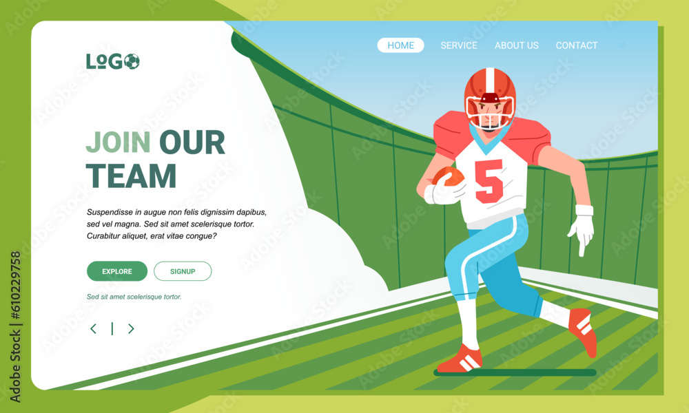 Fototapeta premium American football minimalist banner web illustration mobile landing page GUI UI player runs with ball