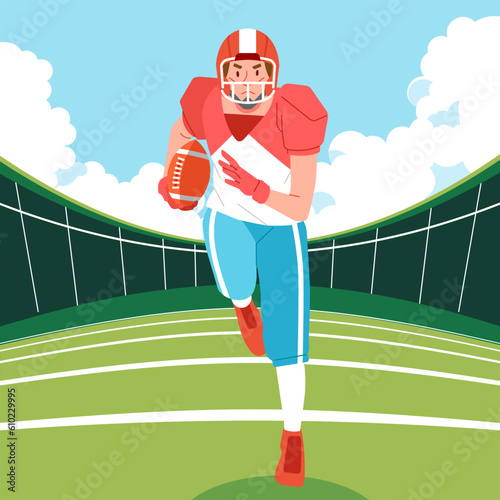 American Football Players Running for a touchdown on field
