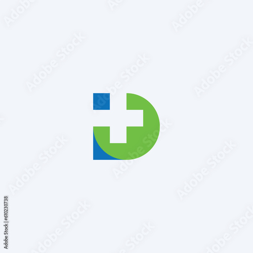 Abstract D letter cross plus medical logo design template - vector.