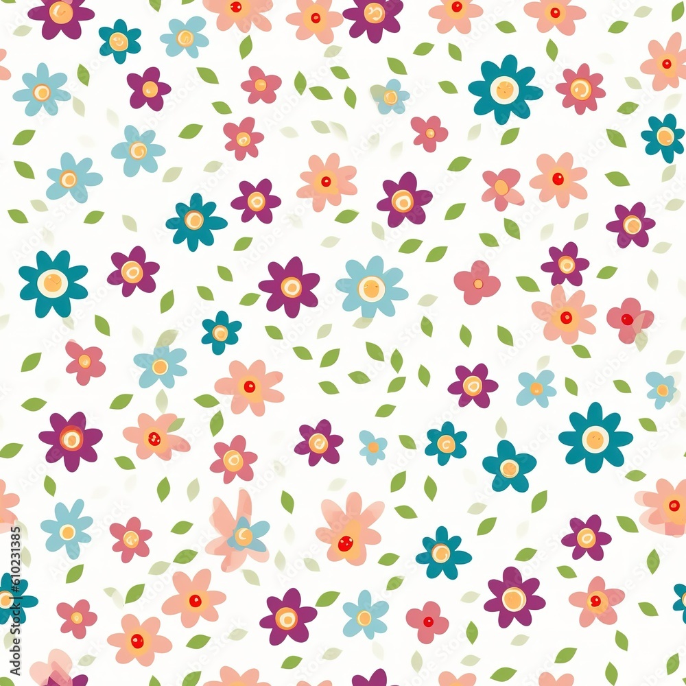 Seamless floral pattern with flowers and leaves. illustration art. created by generative AI.