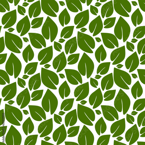 A pattern of green leaves. Background for printing on eco theme. Fresh themes of spring  nature  flowering. Botanical seamless Pattern  Hand-drawn line art leaves on White