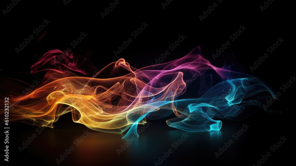 Fototapeta premium Colored smoke isolated on black background. AI generated
