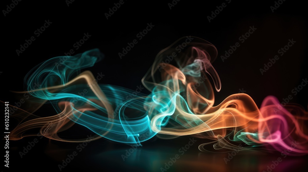 Colored smoke isolated on black background. AI generated
