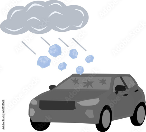 Hailstones attack car. Car safety Insurance. Damaged from storm. vector illustration.