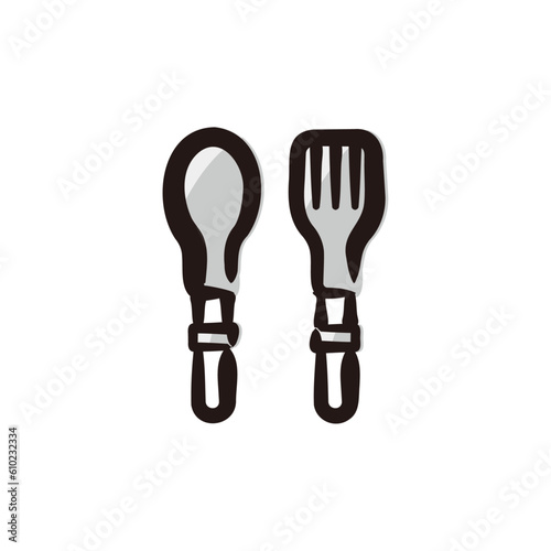 Outdoor cutlery - Camping and outdoor gear icon illustration  Hand-drawn line  colored version 