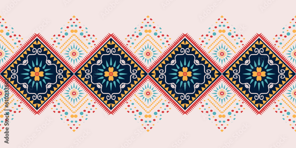 Ikat geometric folklore ornament. Tribal ethnic vector texture. Seamless striped pattern in Aztec style. Figure tribal embroidery. Indian, Scandinavian, Gypsy, Mexican, folk pattern. 