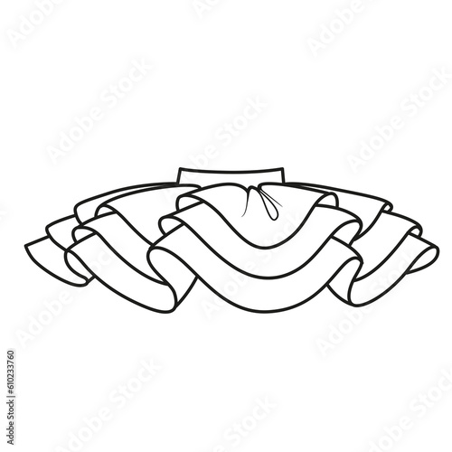 Elegant fluffy three-layer skirt outline for coloring on a white background