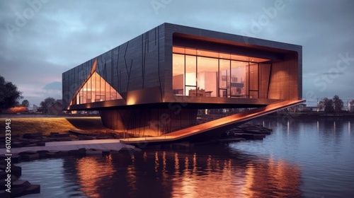 Awe-Inspiring Floating House with Unique Design and Gravity-Defying Structure. Postprocessing Generative AI.