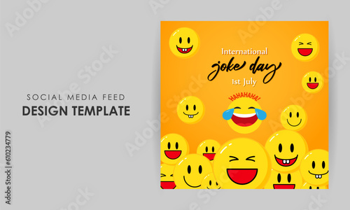 Vector illustration of International Joke Day social media story feed mockup template