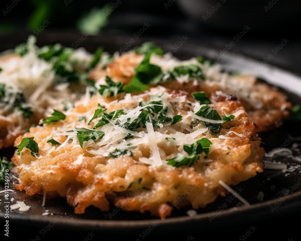 Kartoffelpuffer mit Käse und Petersilie, generative AI Kartoffelpuffer mit Käse und Petersilie, generative AI