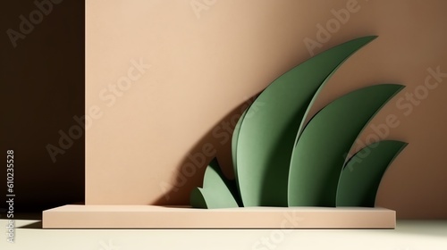 Podium Backdrop for E-commerce, Product Photography Beauty Cosmetic Fashion Wood Marble Leaves	