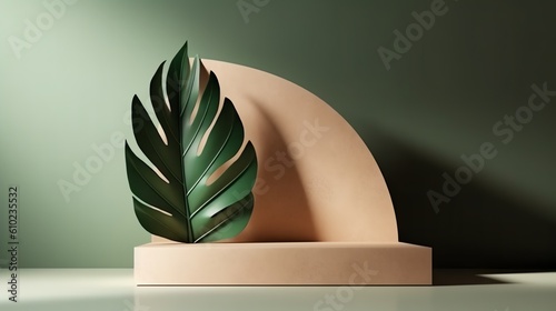 Podium Backdrop for E-commerce, Product Photography Beauty Cosmetic Fashion Wood Marble Leaves
