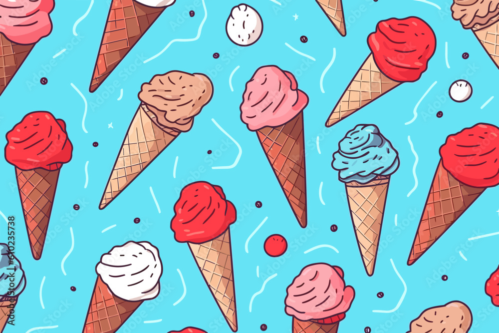 Doodle inspired Ice cream and gelato cones pattern pattern, cartoon ...