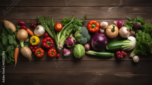 many kinds vegetables on wood background