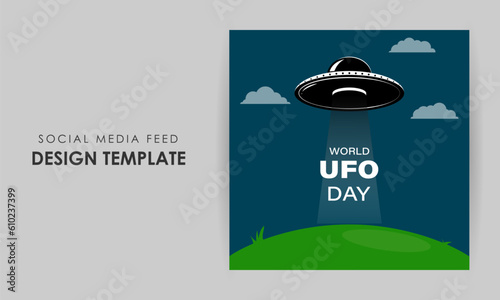 Foto Vector illustration of World UFO Day social media story feed mockup template