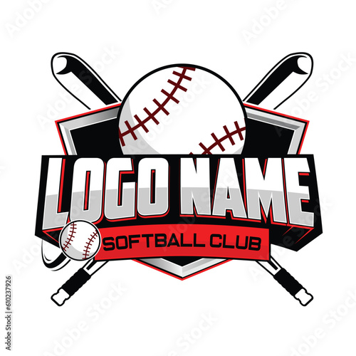 Softball Club or Community Logo Badge on white background