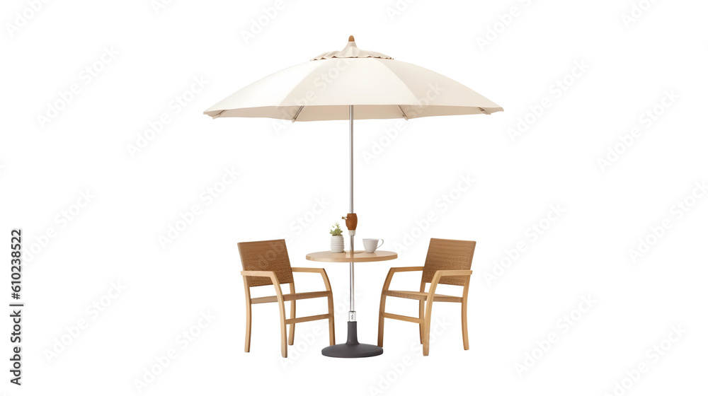 Table with Chair and Parasol Umbrella Isolated on Transparent Background