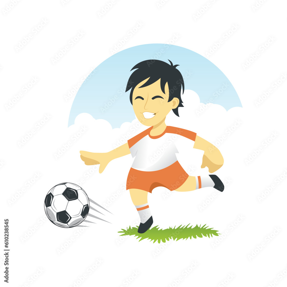 child playing soccer - obrazy, fototapety, plakaty 