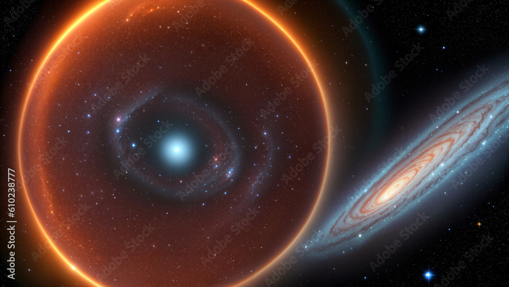 Generative AI, Deep cosmos,collision of galaxies Stock Illustration