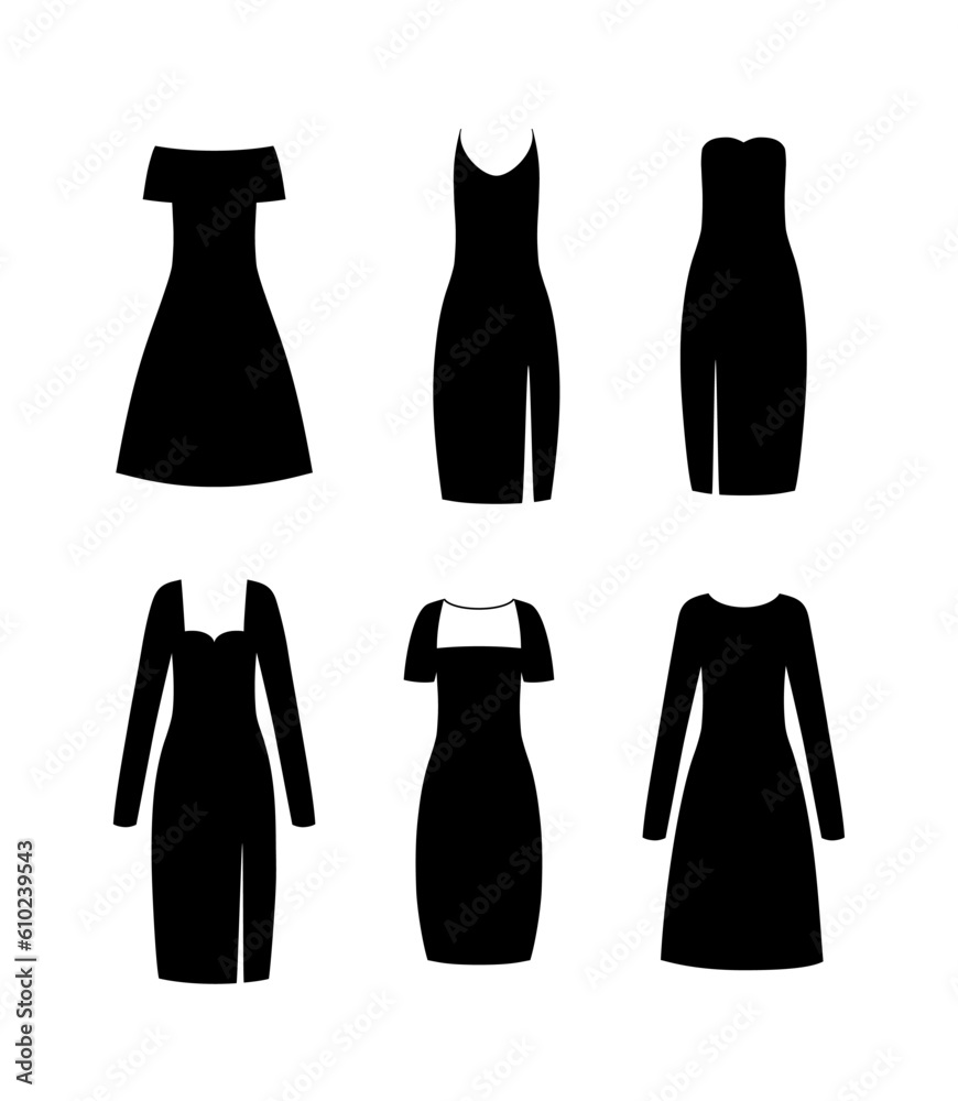 Black little dress. Set of six evening and cocktail dresses