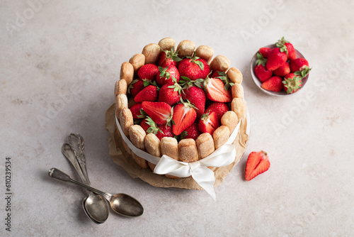 charlotte aux fraises fait maison boudoir gâteau photo
