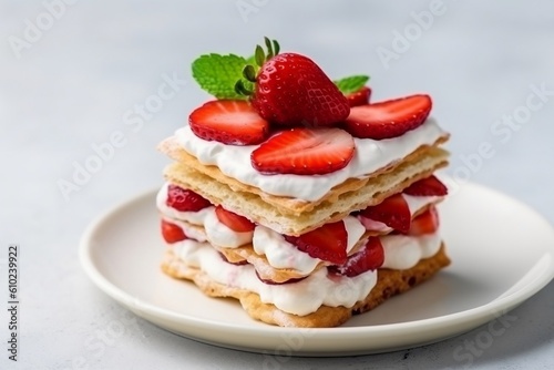 Yummy Strawberry Shortcake, White Background. Generative AI