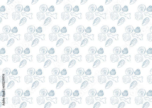 海岸の貝殻、シンプルなパターン背景素材、青色