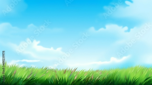 blue sky and grass background ai generative