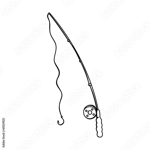 Fishing rod isolated on white background. Сoncept of outdoors adventure, back to nature, recreation tourism.