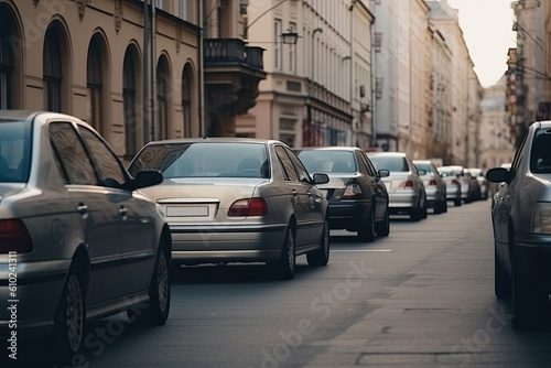 Cars on a city street in the evening. Traffic jam © ttonaorh