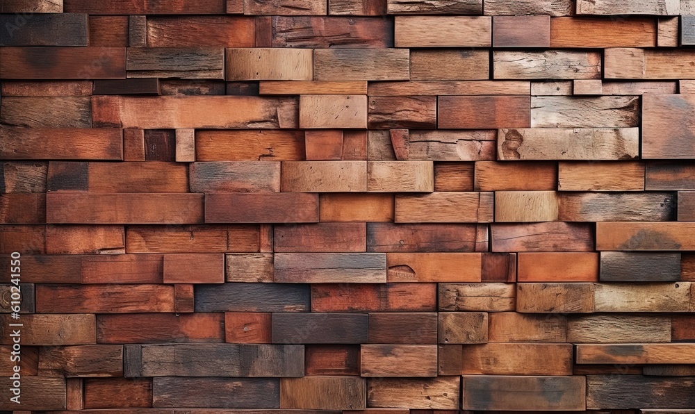 Wood Tiles arranged to create a Rectangular Wall. 3D Render Bricks. Natural Background formed from Timber Blocks. Wood Tiles arranged to create a Rectangular Wall. 3D Render Bricks. Natural Background formed from Timber Blocks.