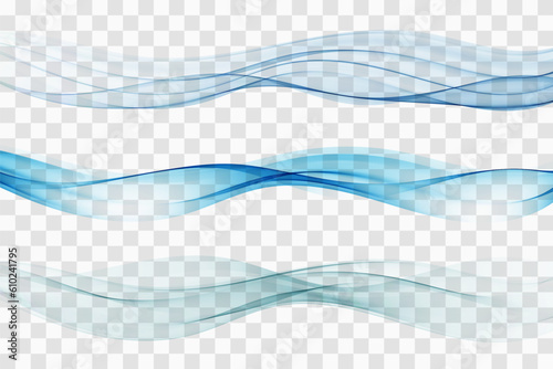 Blue flow transparent wave, smoky wave, set.
