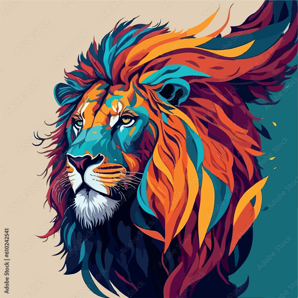 Lion color art, Vector illustration, Animal illustration, vector graphics, pop art style