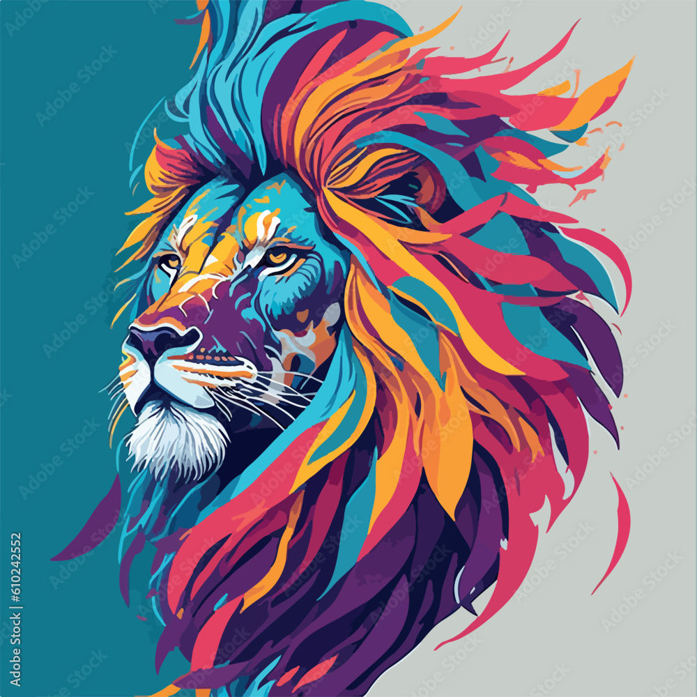 Lion color art, Vector illustration, Animal illustration, vector graphics, pop art style