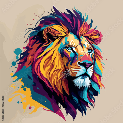 Lion color art, Vector illustration, Animal illustration, vector graphics, pop art style