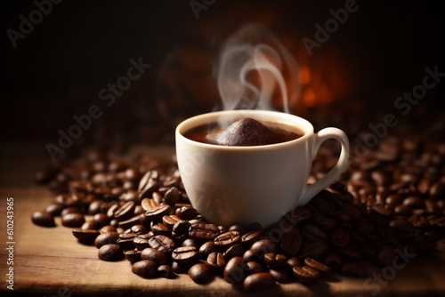 aroma morning espresso mug bean breakfast cafe cup drink brown. Generative AI.